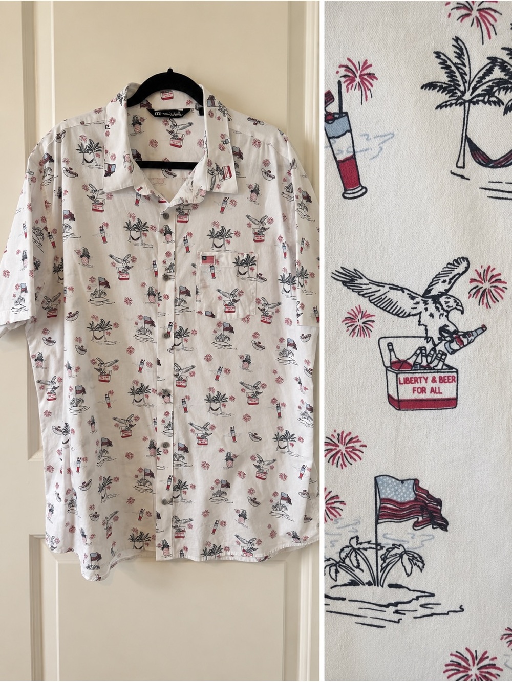 Travis Mathew Men’s Patriotic “Liberty & Beer for All” Short Sleeve Shirt